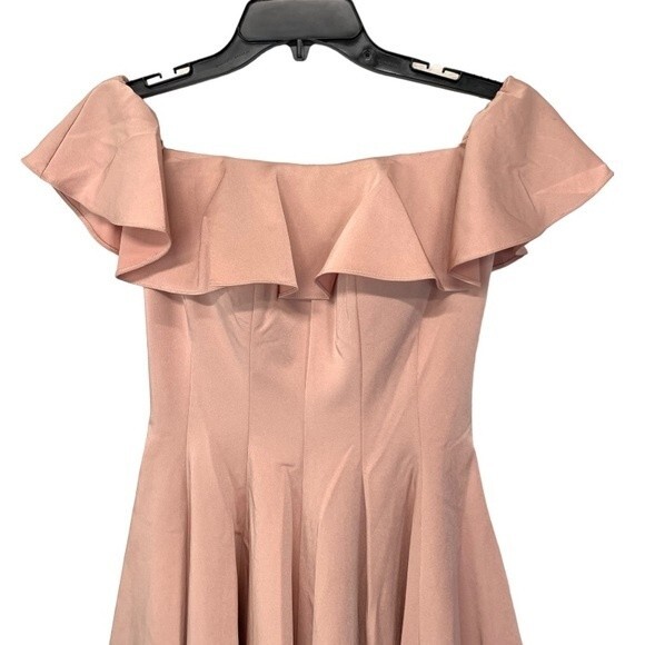 NWOT LA FEMME | Ruffle Off the Shoulder Pink Fit & Flare Mini Dress 2 - Picture 6 of 13